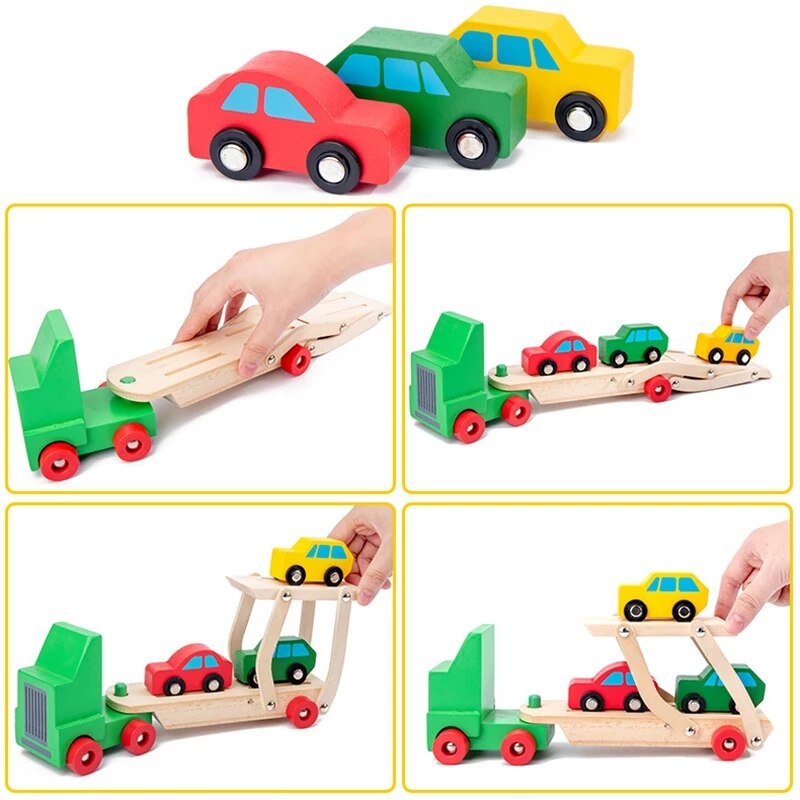 Children Wooden Double-Decker Truck Airplane Transport Set Simulation Model Toys Kid's Wooden Educational Toy For Children