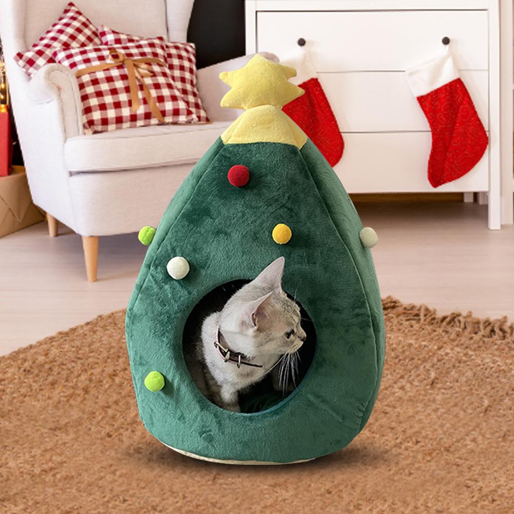 Christmas Tree Pet House Winter Warm Pet Nest Winter Cat Dog Pet Bed Super Soft Velvet Dog Basket Cat House