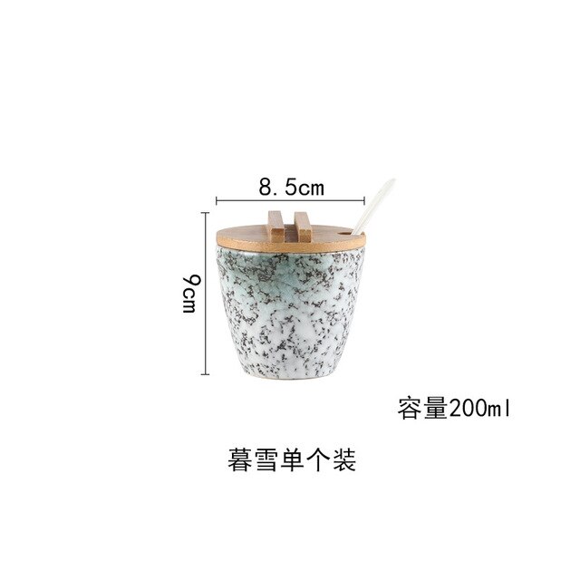 Japanse Stijl Keramische Kruidenrek Kruiden Doos Zout En Peper Containers Set Met Bamboe Deksel Dienblad Kruiderij Jar: Light Grey