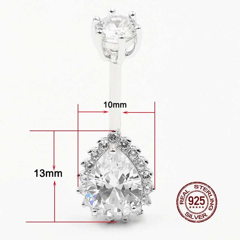 Anello con ombelico in zircone con goccia d&#39;acqua HelloLook per donna anello in argento Sterling 925 con Piercing all&#39;ombelico in cristallo con Piercing all&#39;ombelico