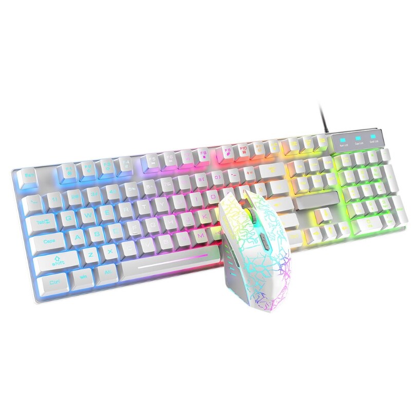 T6 Rainbow USB Wired Keyboard Mouse Pad Combo RGB Backlit Pro PC Gaming Keypad: W