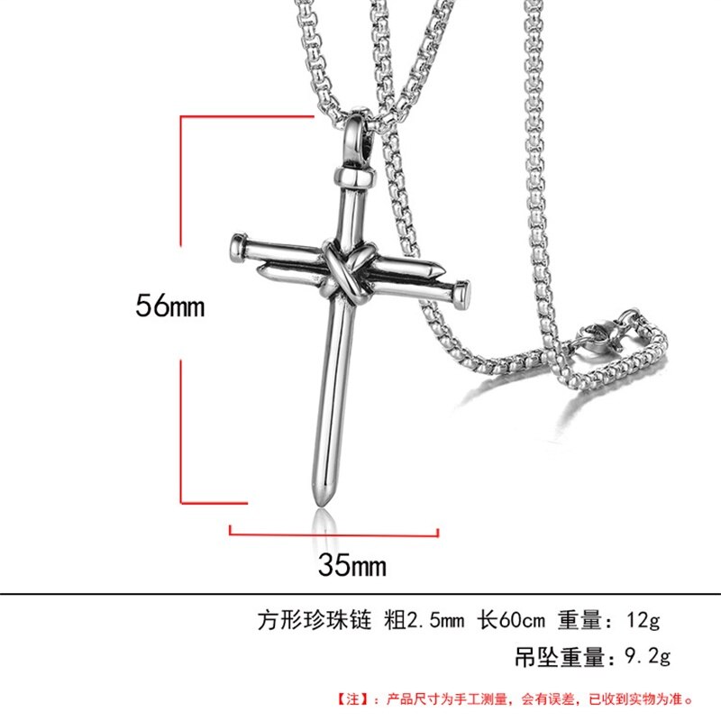 Cross Necklace Men Punk Nail Styling Pendant Black Gold Silver Color Chain Necklace