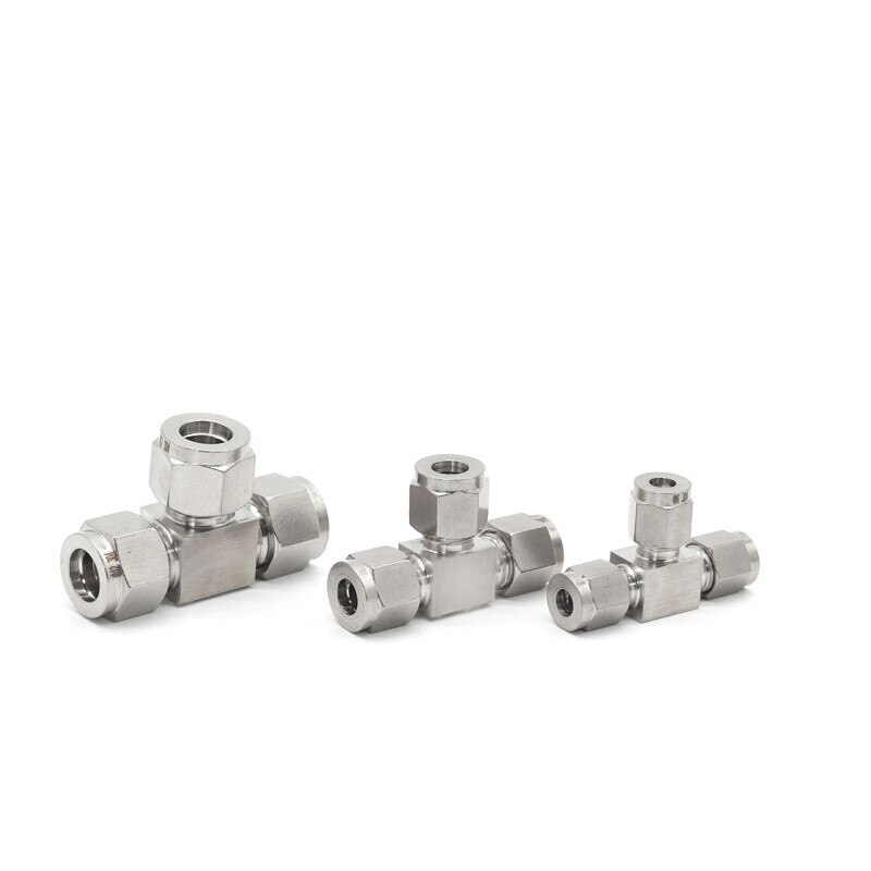 3-25mm 1/4"-1" Tee 3 Ways Splicer Double Ferrule Compression Tube Union Connector Stainless 304 Steel Air Oil Water