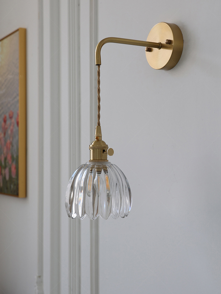 Japansk retro blomstervegglampe i glass moderne enkel nattbordslampe til soverom/studie ledet-speillampe nordisk vegglampe