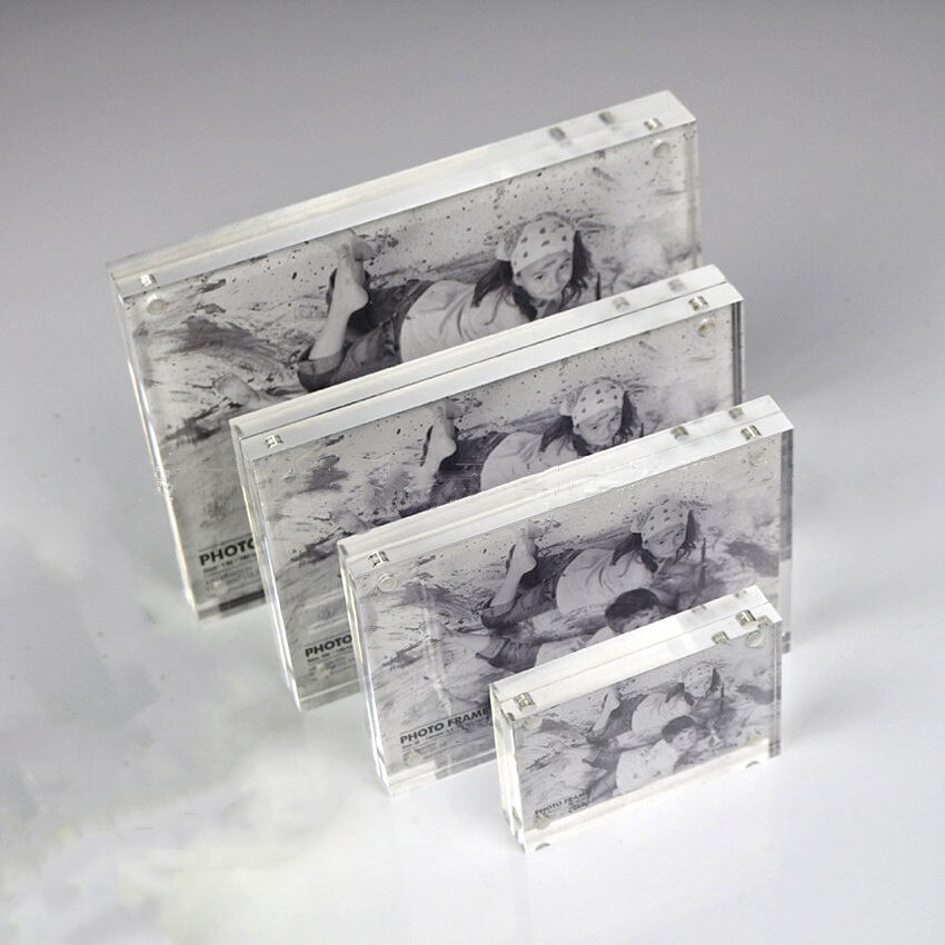 Acrylic Photo Picture Frame Display Show Stand Holder Clear Plastic Crystal Magnet Sucked 3'5'6'7' on Desktop 2pc