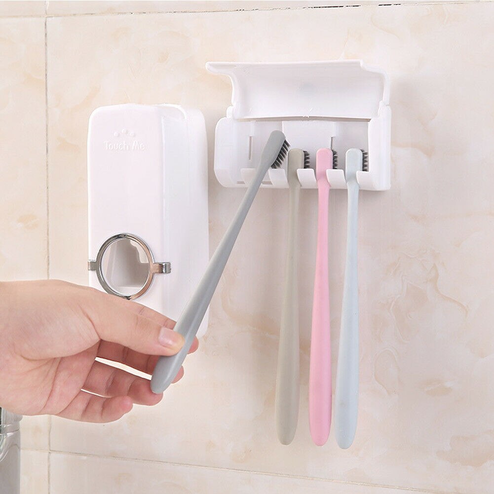 Automatic Squeezer Toothpaste Wall Mount Stand Plastic Toothbrush Dispenser Holder: Default Title