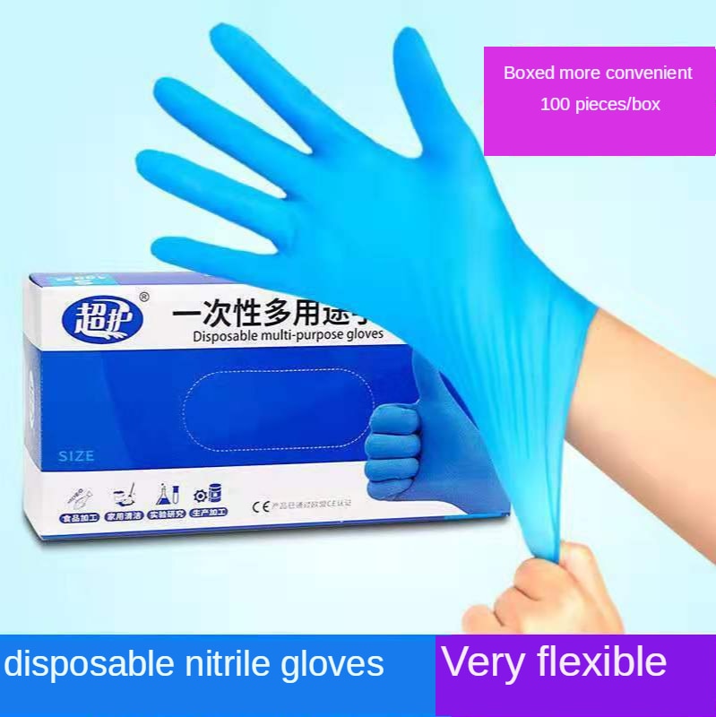 Fabriekspoedervrije, slijtvaste wegwerphandschoenen van nitril, blauwe antislip zuurbestendige laboratoriumhandschoenen van nitril