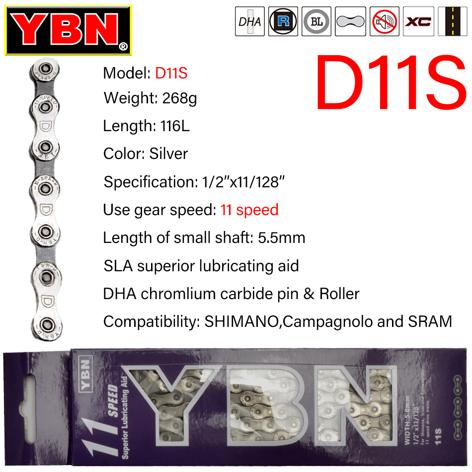 YBN-cadena para bicicleta de montaña, 8/9/10/1/12 velocidades, compatible con SRAM SHIMANO, sin empaquetar: 11 Speed D11S Boxed