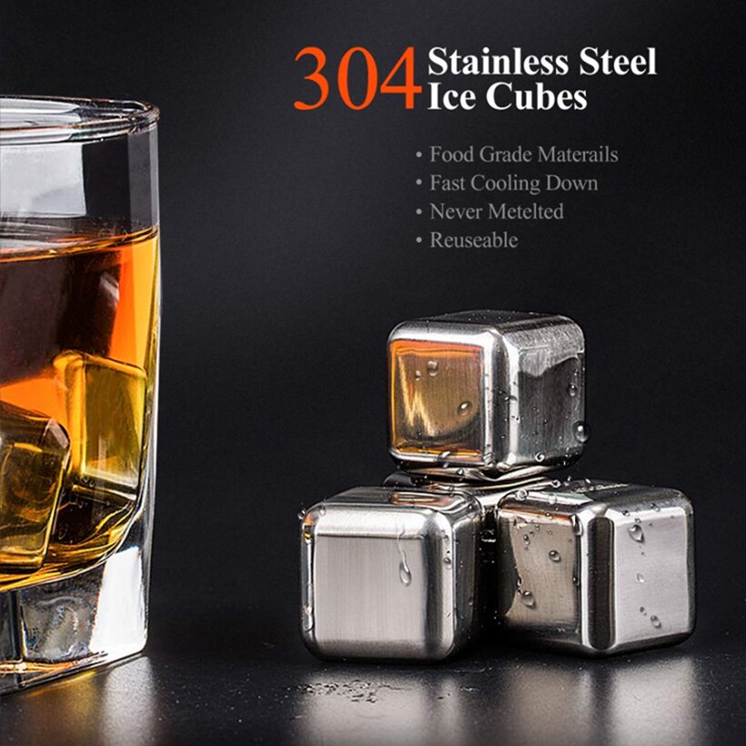 Stainless Steel Ice Cube Tray Cubes Reusable Chilling Stones For Whiskey Wine Bar Tools Rocks Cooler Bucket Beer Barware Drink