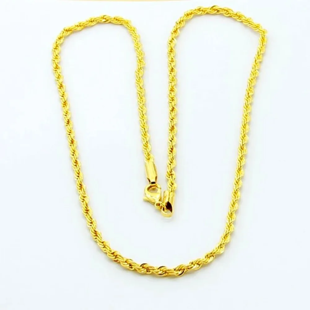 Colar de ouro 18k y2k 3mm corda torcida torção corrente de galvanoplastia para homens mulheres joias de casamento presentes