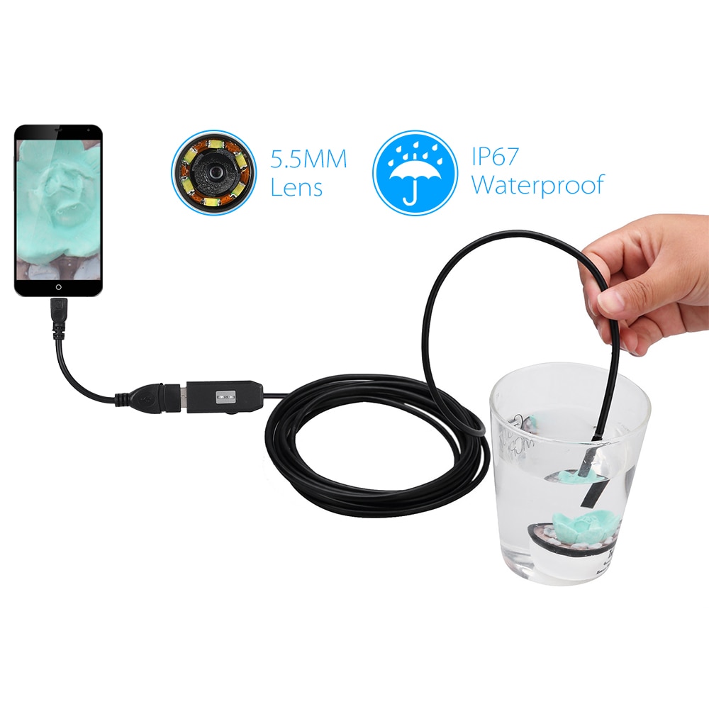 5M 5.5Mm Lens Endoscoop Camera Inspectie Borescope Usb Draad Snake Tube Camera 6Leds Voor Otg Compatibel Android smart Telefoons