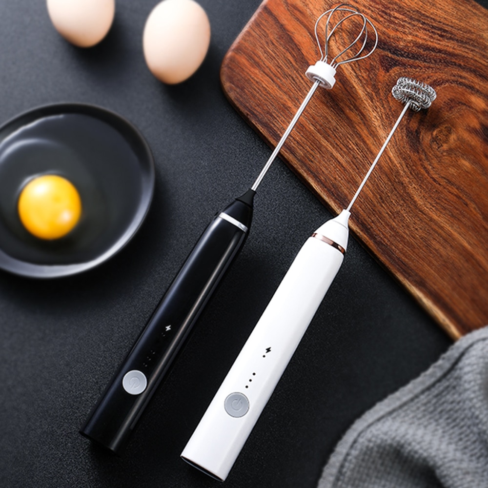 Milk Frother Electric Coffee Mixer With 2 Whisks Rechargeable Handheld Eggbeater Mix Machine Household Kitchen Egg Beater