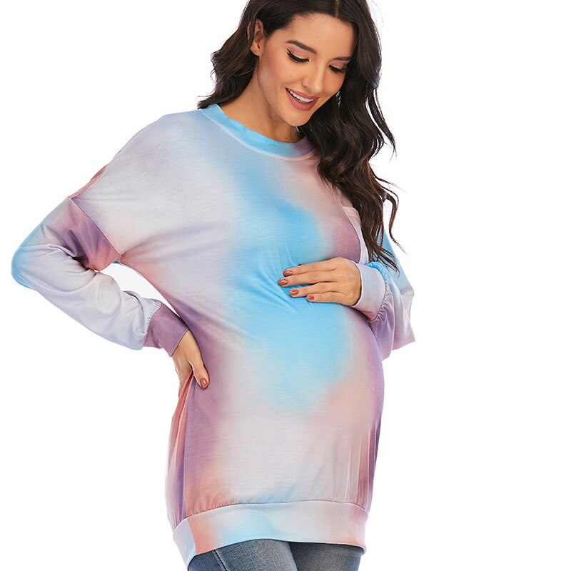 Mutterschaft Kleid T-Shirt Rundhals Druck Mutterschaft Homewear Kleidung Schwangere Frauen Top Mutterschaft Shirts