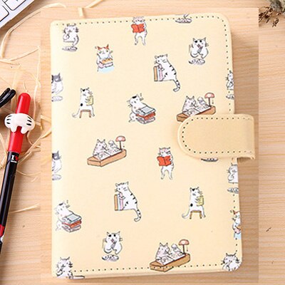 Cute Kawaii Cat Stationery Leather Notebook Japanese Style Color Page Notebook Bullet Diary Agenda Planner Filofax Notepad: Yellow 32k