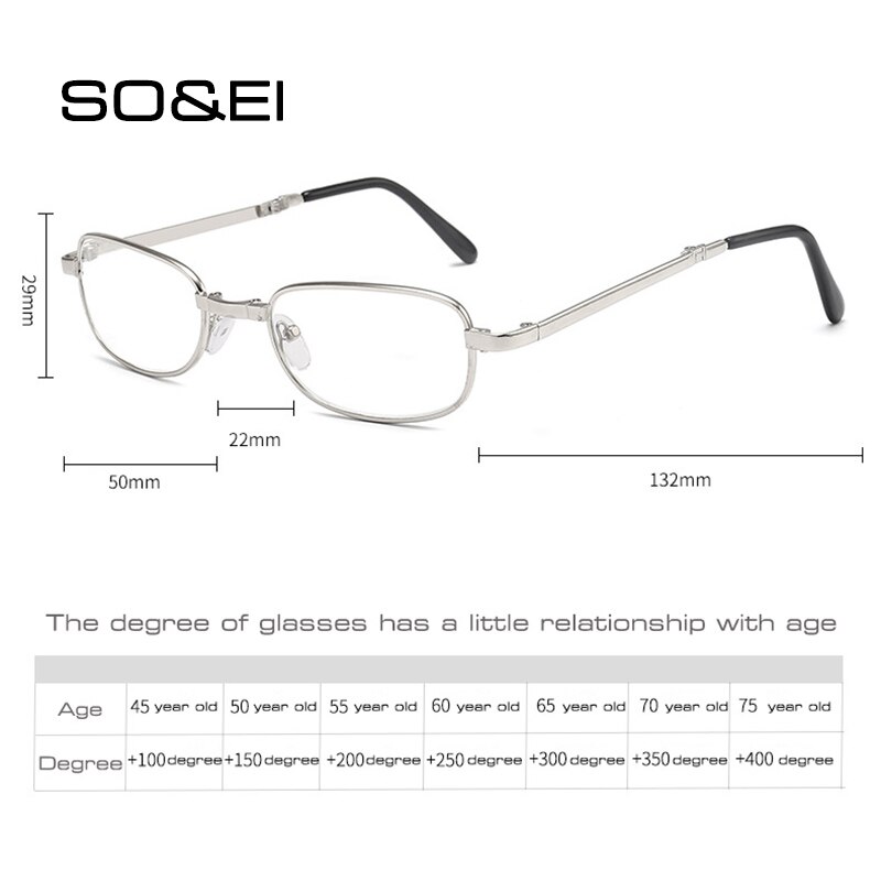 So&ei draagbare opvouwbare optische glazen leesbril unisex metalen klein montuur vierkante ouderenbril gafas de lectura
