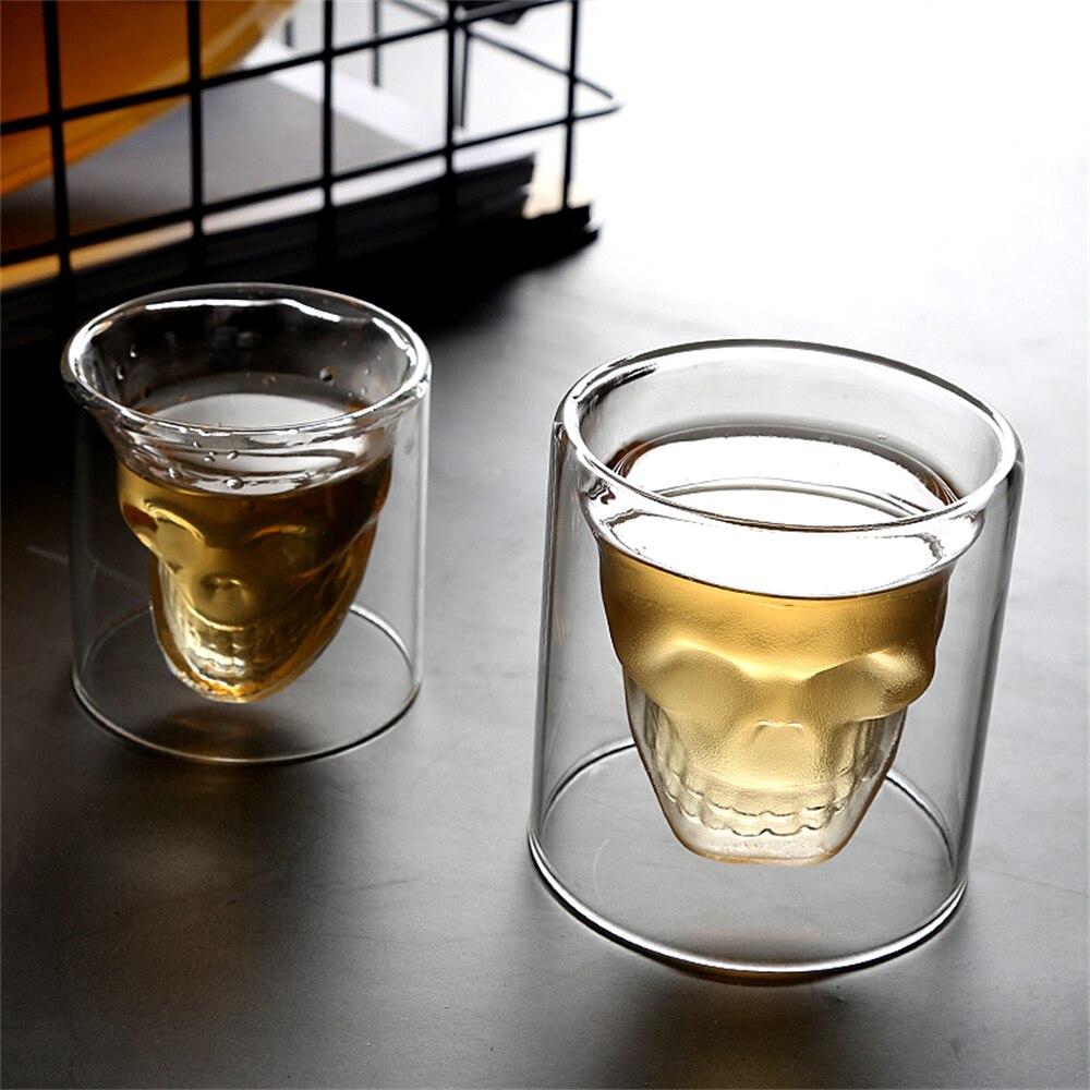Vaso de chupito con cabeza de Calavera, divertido , de cristal, 25ml, transparente, de Halloween, 1 unidad