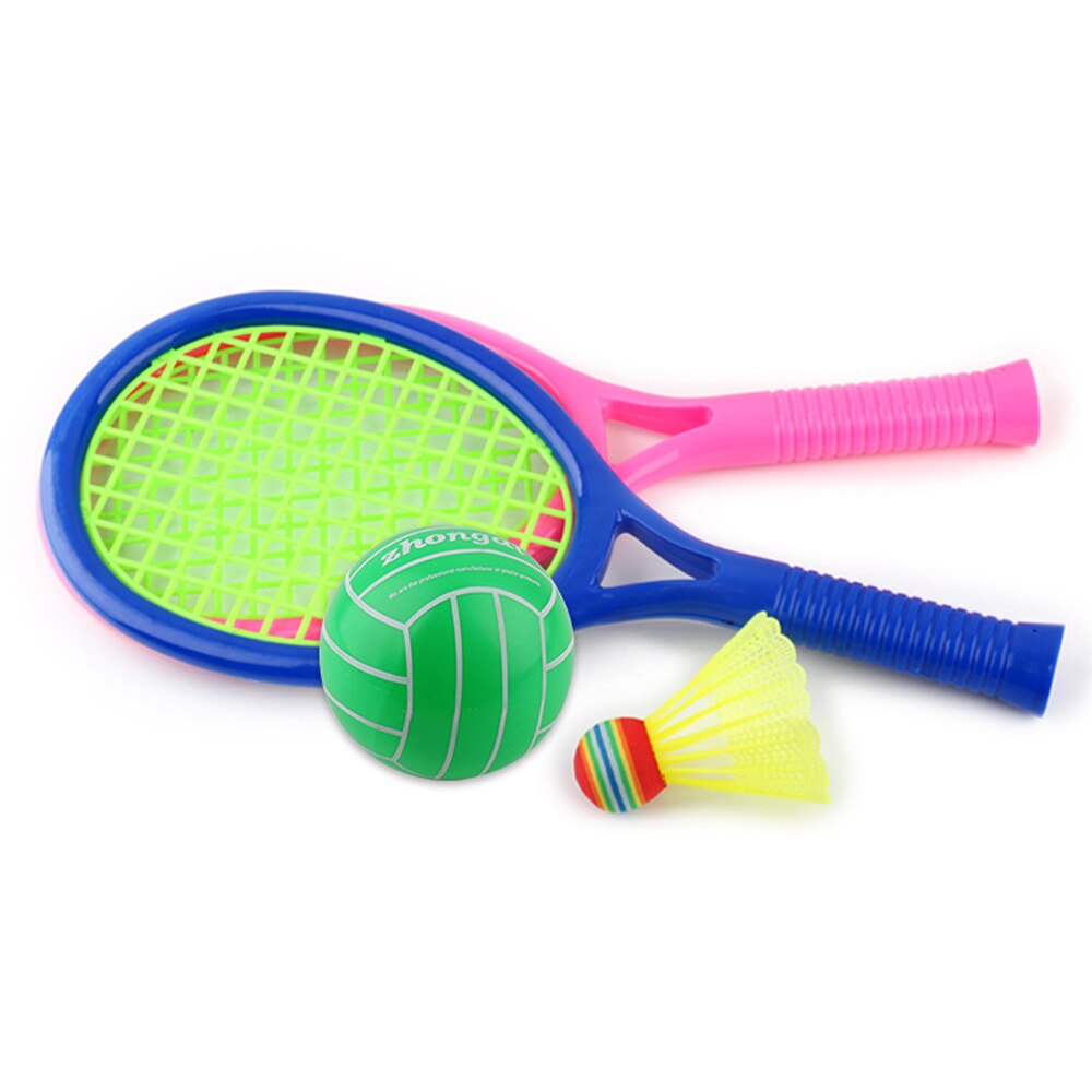 Børns badminton sæt med 2 ketsjere fjerbold fugl volleyball og net til børn strand spil legetøj