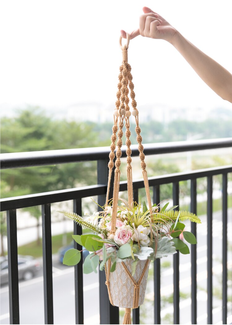 Macrame Plant Hanger Groen Geel Beige Met Bean Groen Geel Zwart