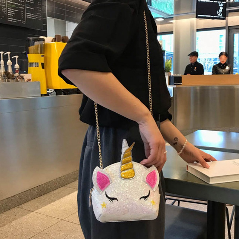 Neue Pailletten Einhorn Kleine Geldbörse Frauen Nette Kette Tasche Mädchen Sommer Tasche Brieftasche
