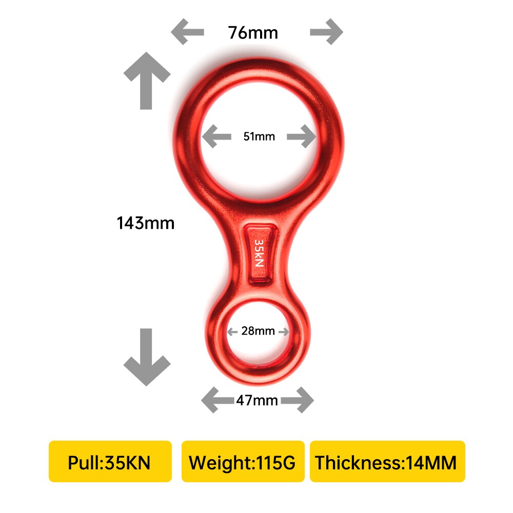 Outdoor Rock Climbing Descender 35KN Figure 8 Word Rope Descender Rappel Ring Downhill Eight Ring Rappelling Gear Belay Device