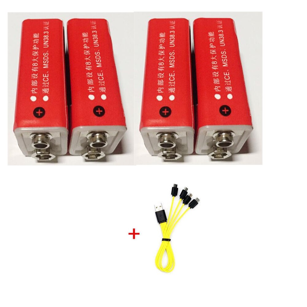 GTF-batería recargable de polímero de litio, USB, 9V, 1000mAh, para micrófono, juguete, mando a distancia: 4pcs and 1 cable