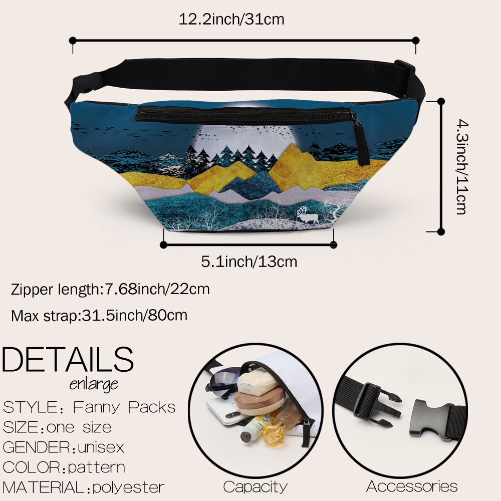 Deanfun fanny packs for kvinner naturtrykt brystveske dame midjeveske kvinner 18050
