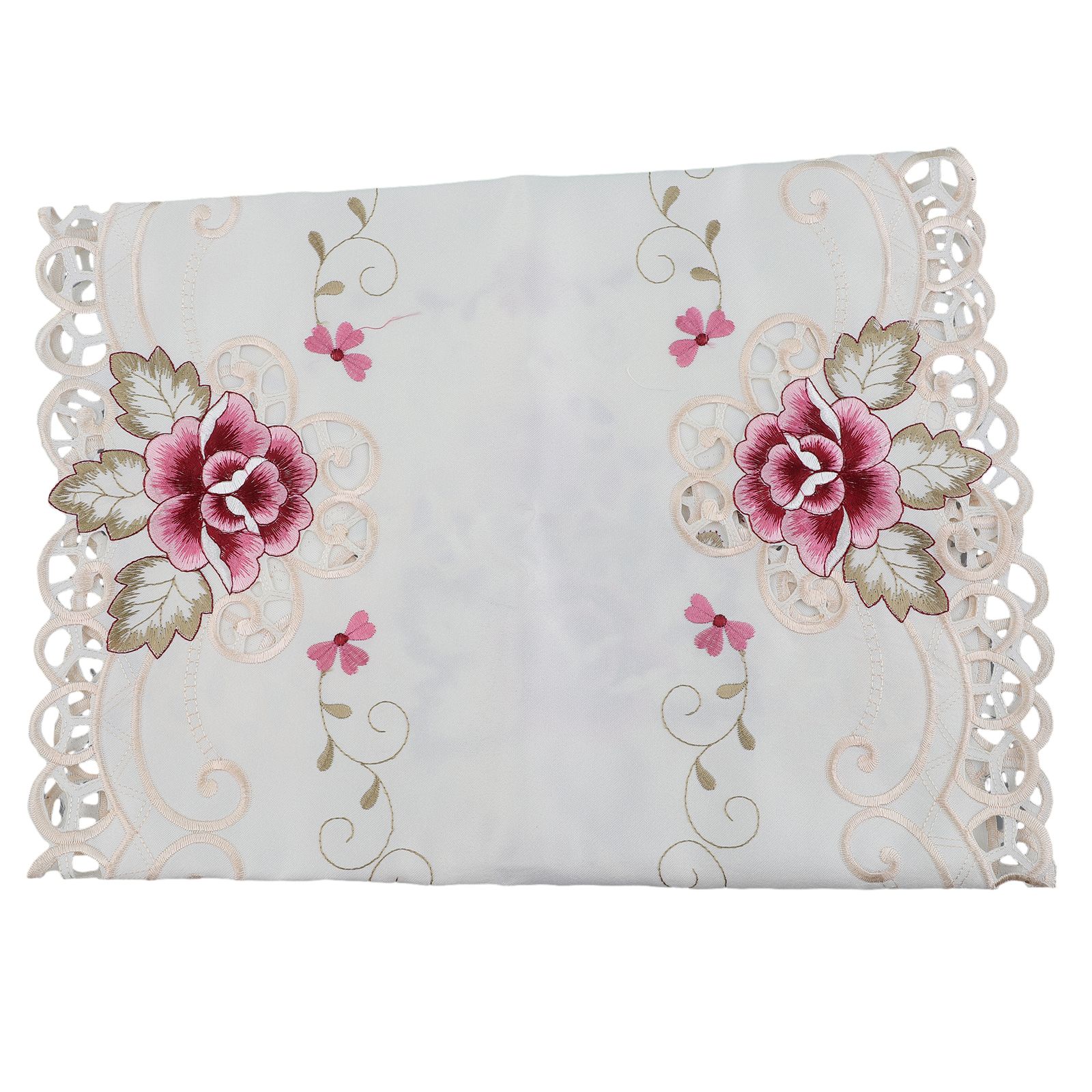 1 Stuks 16x33 Inch Wit Ovale Satijnen Stof Kant Tafelkleed Kleedje Geborduurde Bloemen Kleine Tafelkleed Home Decor placemat