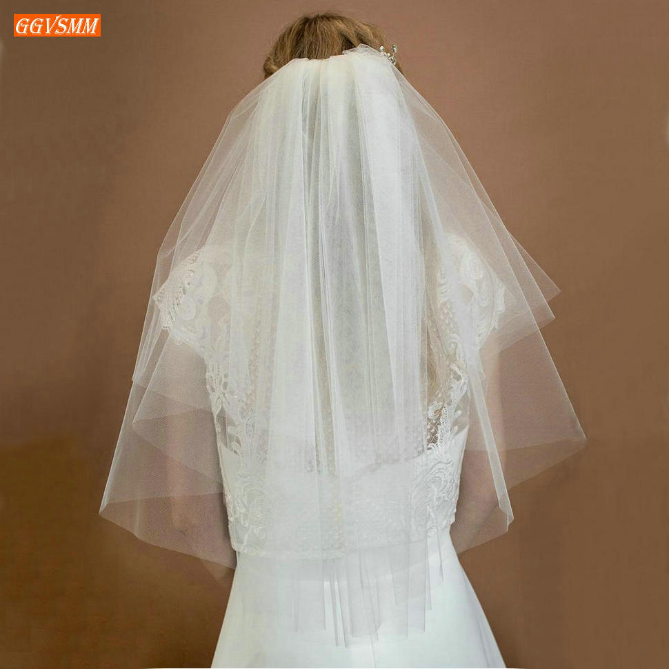 Purdah Short White Wedding Veil with Comb Yashmac Soft Tulle Two Layer Ivory Bridal Veils Cut Edge Wedding Accessories