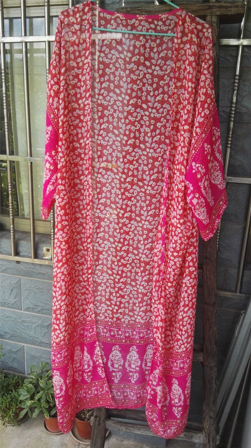Cotton Beach Kimono Women Cover ups Printing Beach Cover up Saida de Banho Para Praia Sarong Robe de Plage cover up Tunic