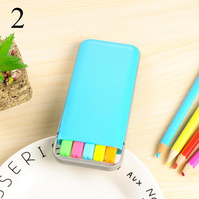 5 farver / kasse søde farverige overstregningssæt med penæske til studerende kawaii fluorescerende tuschpenne kontorskoleartikler: Blå