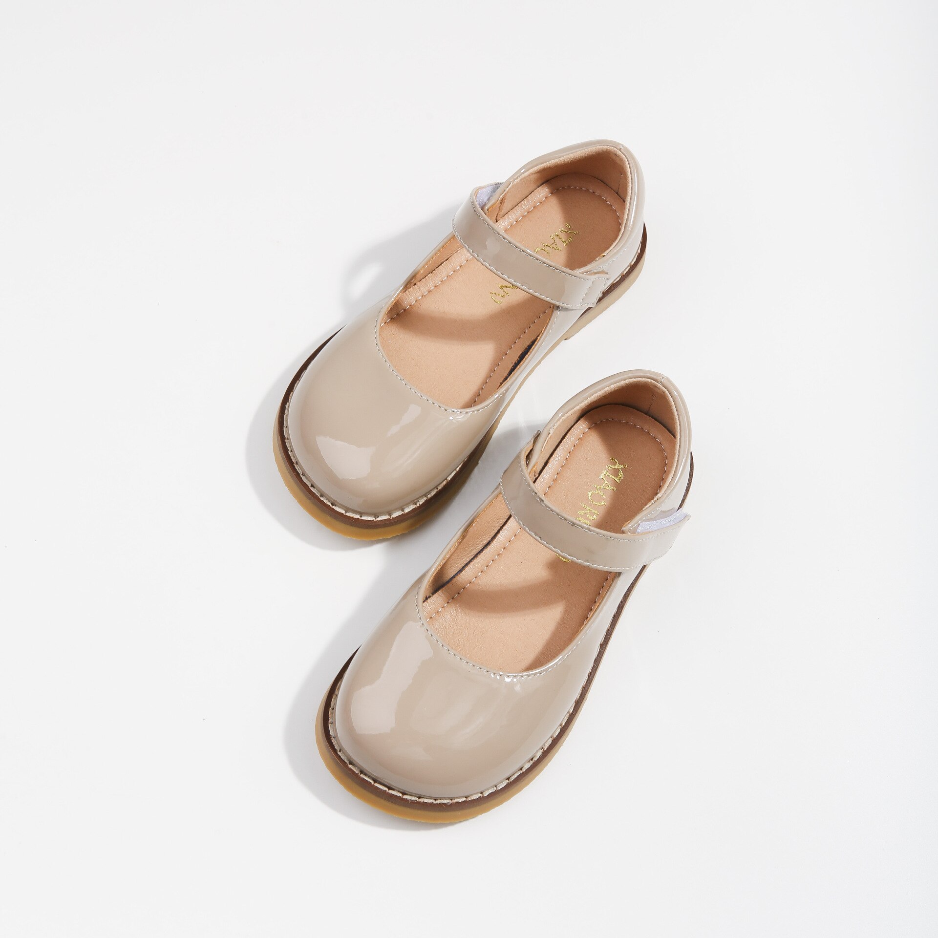 Girls Shoes Kids Fall Kid's Round Head Shoes Infant Shiny Children Princess Girl Students Soft Bottom Shoes Leather: apricot / 33 (Inner 20.5CM)