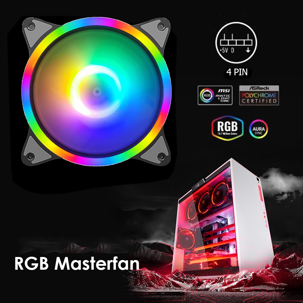 COOLMOON 12cm PC Case Cooling Fan Desktop Chassis RGB Fan DC12V 4 Pin Mute Rainbow Lighting Heatsink Radiator