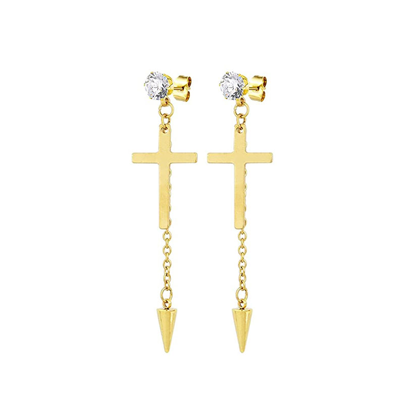 WKOUD-pendientes de aro con forma de cruz para hombre y mujer, joyería colgante, Color dorado, minimalista, delicado