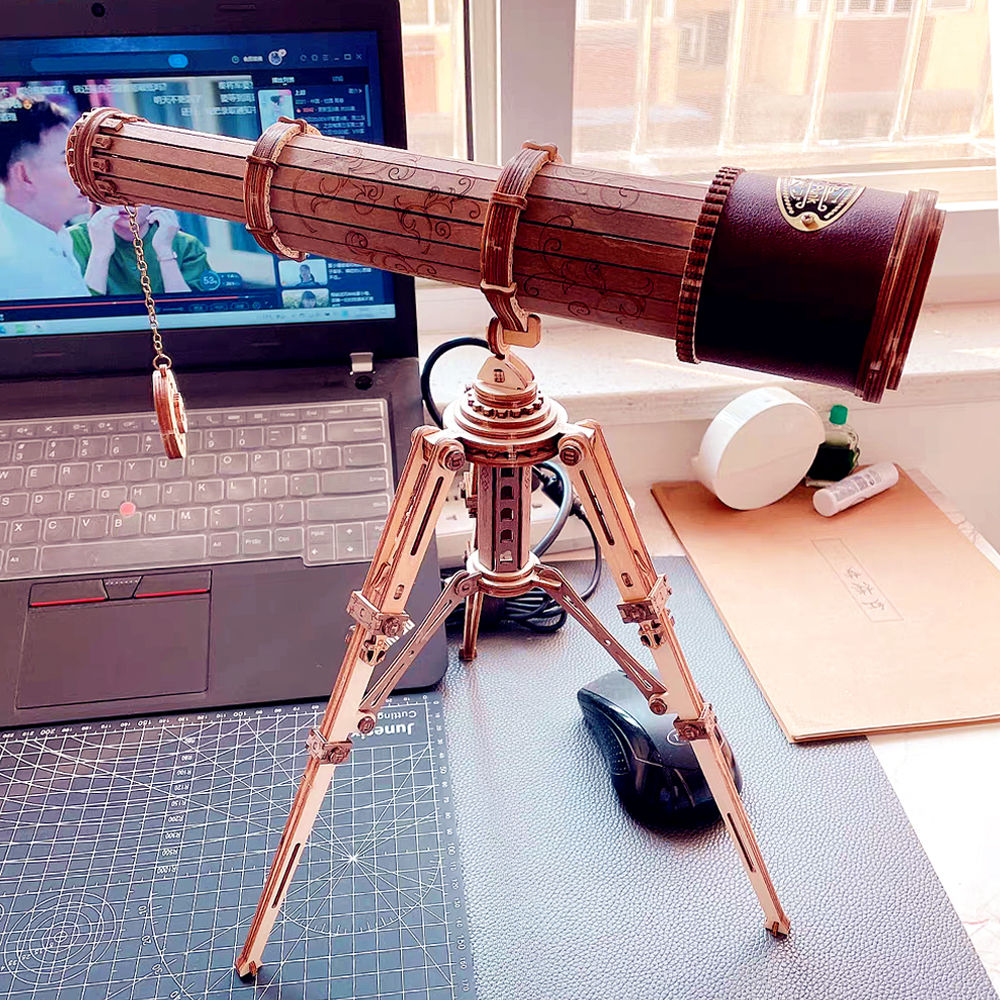 Telescópio monocular artesanal para decoração de casa, criativo Material DIY, Patchwork de madeira, ornamento tridimensional, ZD847