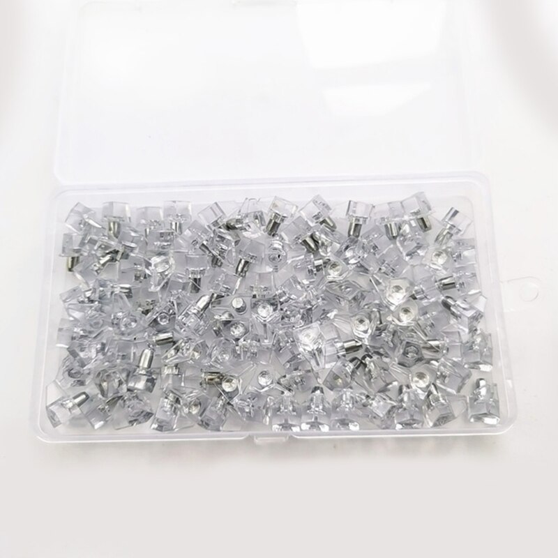 100Pcs 5mm Clear Cabinet Shelf Support Pegs Clips Holder Plastic Bookcase Self-Locking Pins Bracket for Kitchen Tool B03E