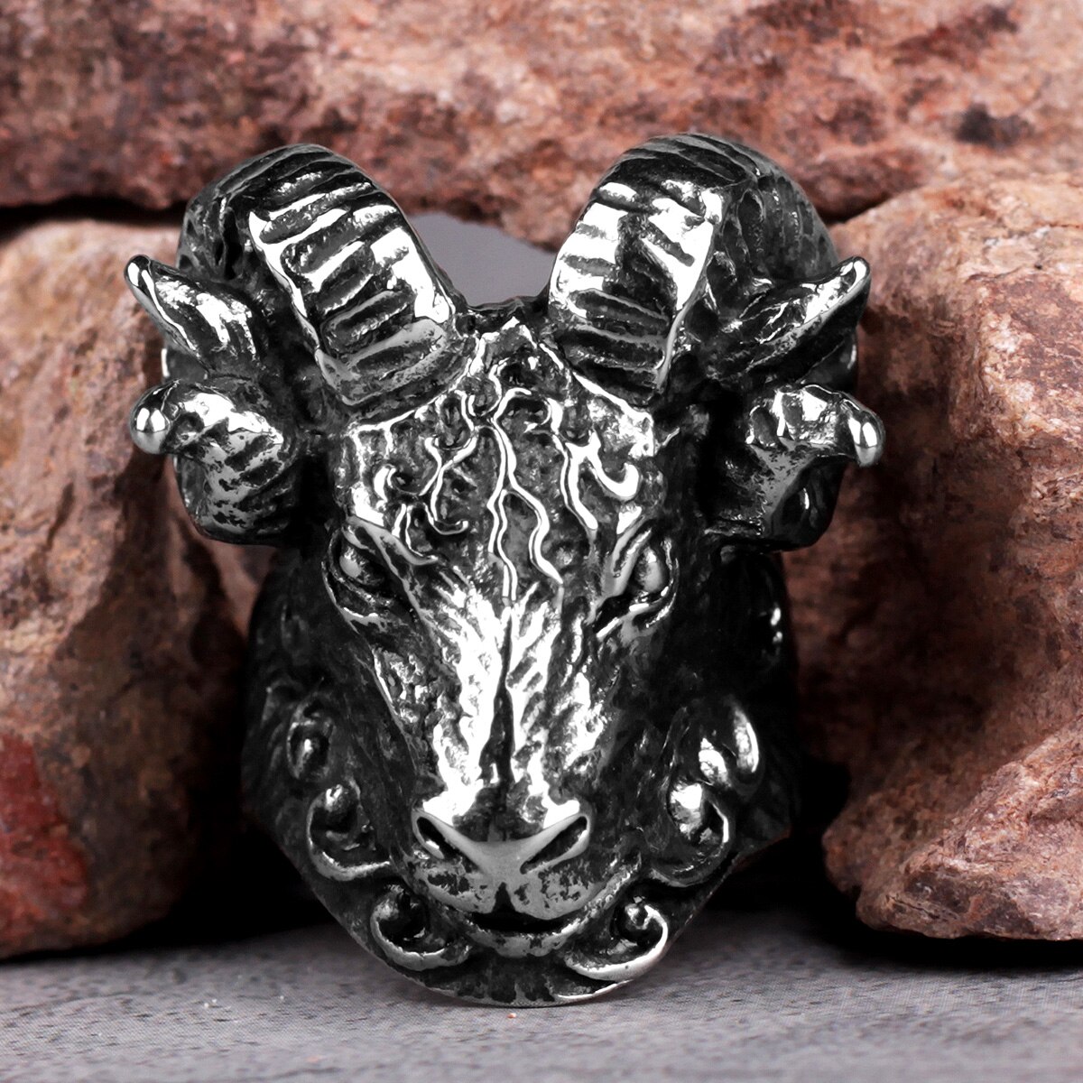 Roestvrij Staal Mannen Ringen Schapen Geit Hoofd Dier Rock Punk Persoonlijkheid Voor Mannelijke Vriendje Sieraden Creativiteit