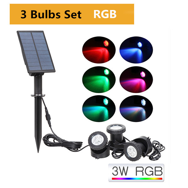 Rgb Solar Led Onderwater Verlichting Waterdichte Vijver Water Tuin Aquarium Spotlight Landschap Lamp Led Gazon Verlichting: 3bulbs RGB set