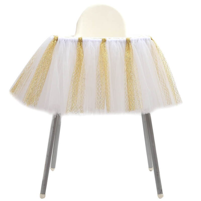 Handgemaakte Pluizige Hoge Stoel Tutu Rok Baby Eerste Tweede Verjaardagsfeestje Meisjes Sequin Patchwork Tule Rokken Taart Smash Tutu DQ02: White-gold / 24M