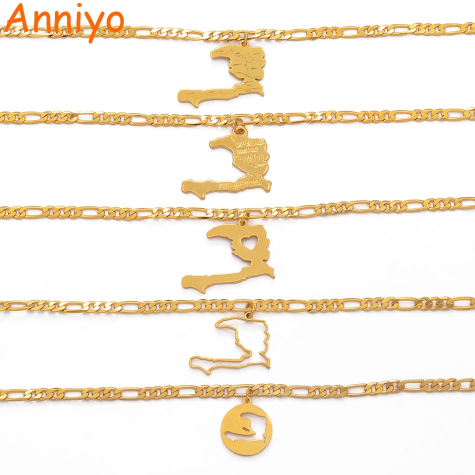Anniyo charme haiti kort armbånd armbånd mænd kvinder pige ayiti kort smykker haiti tilbehør link chain armbånd  #104521