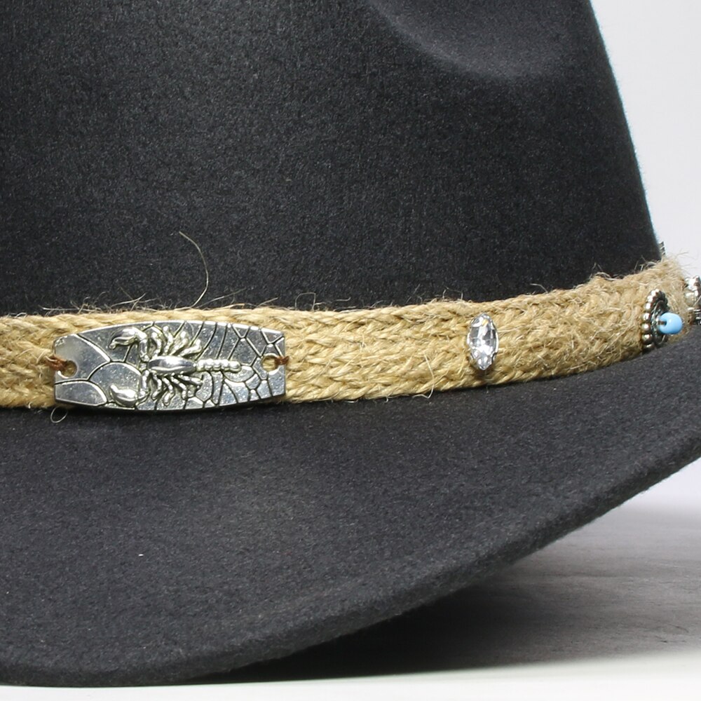 Retro beige skorpion strikket bånd forældre-barn kvinder mænd/kid uld bred skygge cowboy western hat cowgirl bowler kasket  (57cm/54cm)
