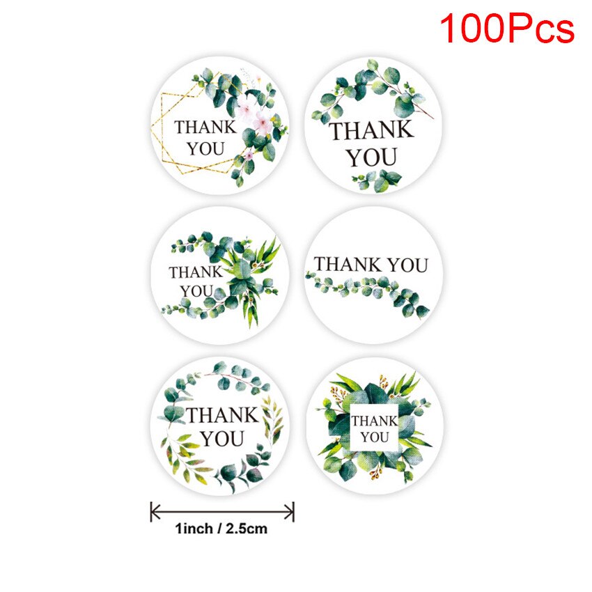 100-500pcs Round Floral thank you stickers Green leaf flower sticker for scrapbooking package seal labels wedding Decor: B 100Pcs