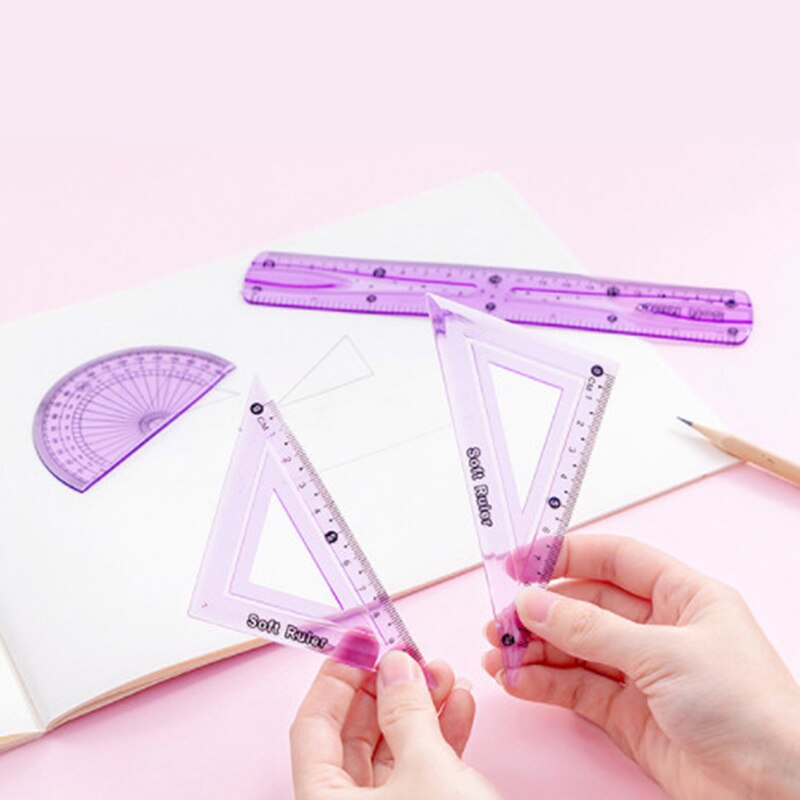 4pcs/set Straight Ruler Protractor Students Math Geometry Soft Bendable Ruler Set Office School Supplies