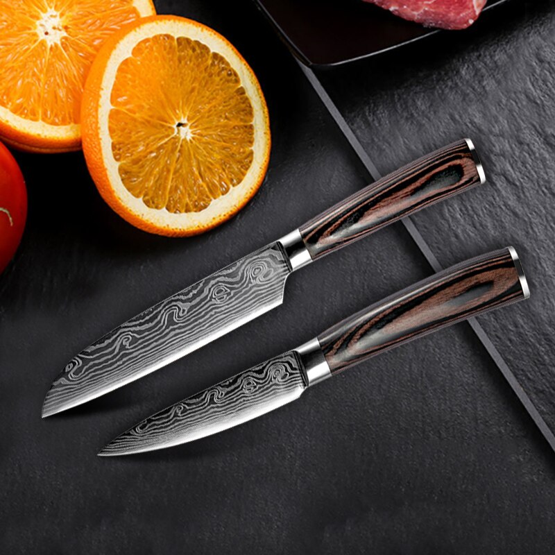 Juego de cuchillos de cocina Santoku para Chef, herramientas de pelado japonés para carne, frutas, pescado y verduras, cuchillas de acero inoxidable, 4 piezas