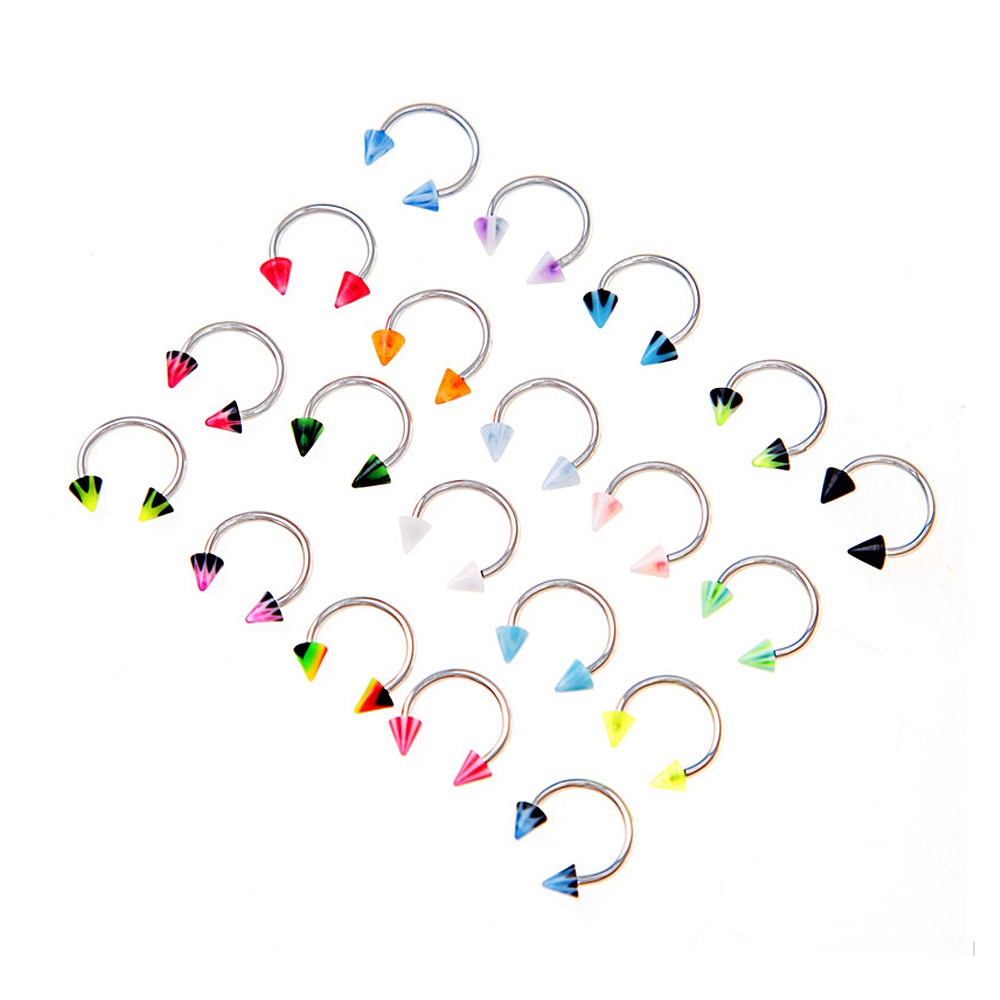 Nose piercing Septum Women Accessories 2pcs/set Steel Spike&Ball Horseshoe Piercing Circular Barbell Nose Hoop Ring Body Jewelry