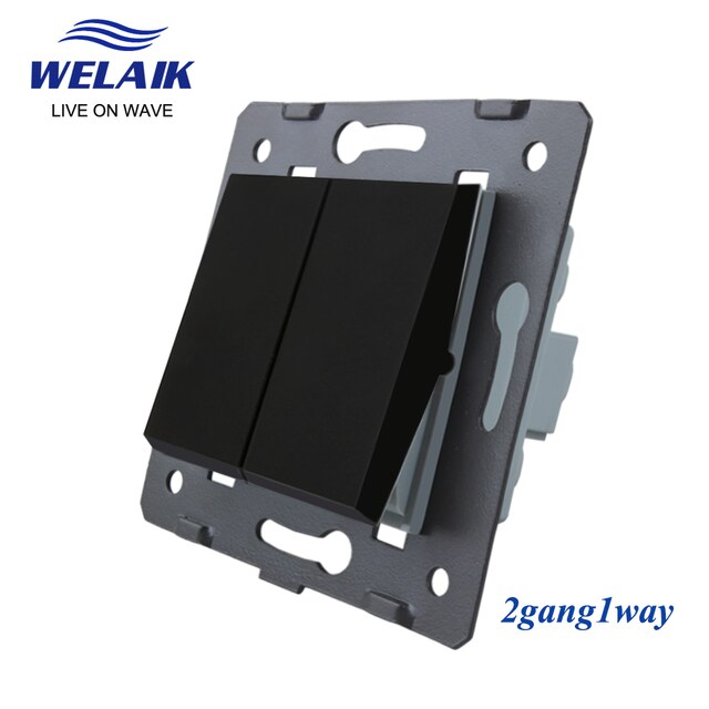 WELAIK EU Light Wall-Switch-DIY Parts-Push-Button 1Gang-1Way Without Crystal-Glass-Panel 220V 5A 45*45mm A711W: Black 2Gang 1Way