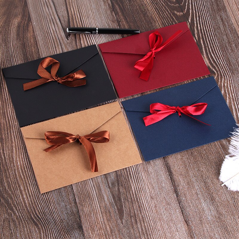 Bowknot Ribbon Pearl Paper Card Envelopes Large Kraft Envelopes for Wedding Invitation Postcard Cards 1PC