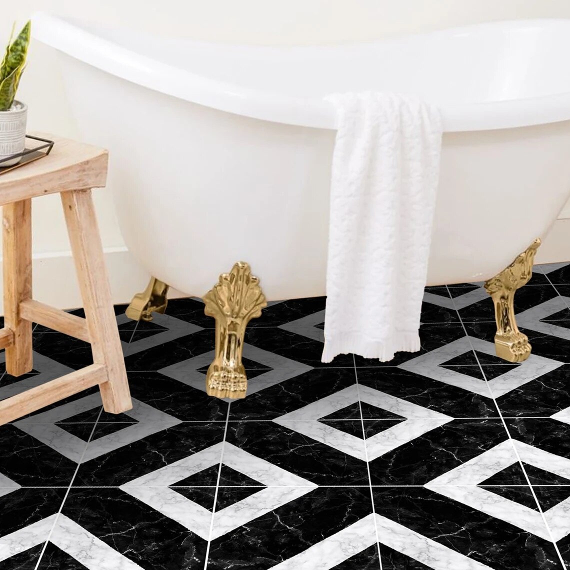 Salon In Zwarte Tegel Floor Sticker Keuken Badkamer Decoratie Zwart En Wit Waterdichte Zelfklevende Muursticker Non-slip