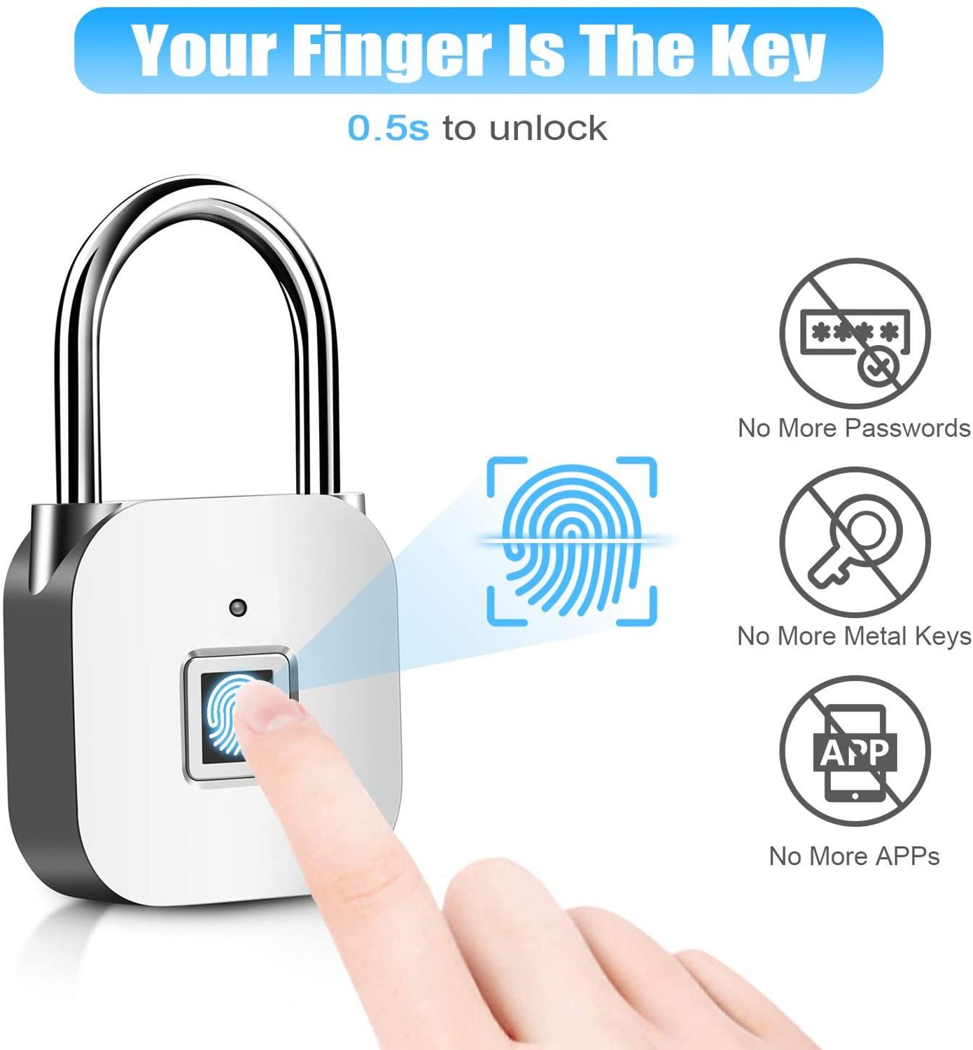Candado de huella digital, Smart Biometric Thumbprint Lock para gimnasio, casillero escolar, equipaje, bicicleta, uso interior y exterior