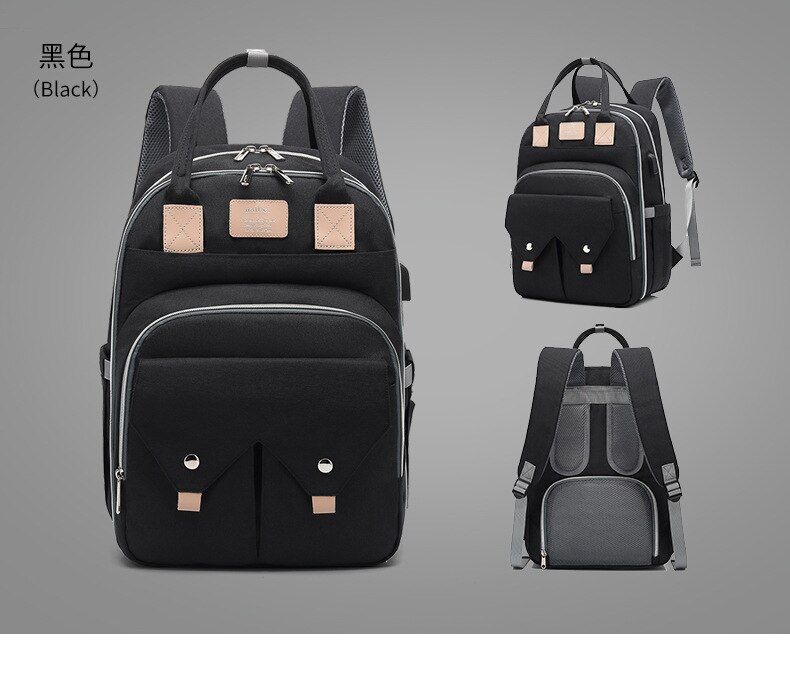 Stijl Luiertas Multifunctionele Grote Volume Mother 'S Tas Usb Oplaadbare Verpleging Rugzak: Shoulder Cover Black and White with Pattern