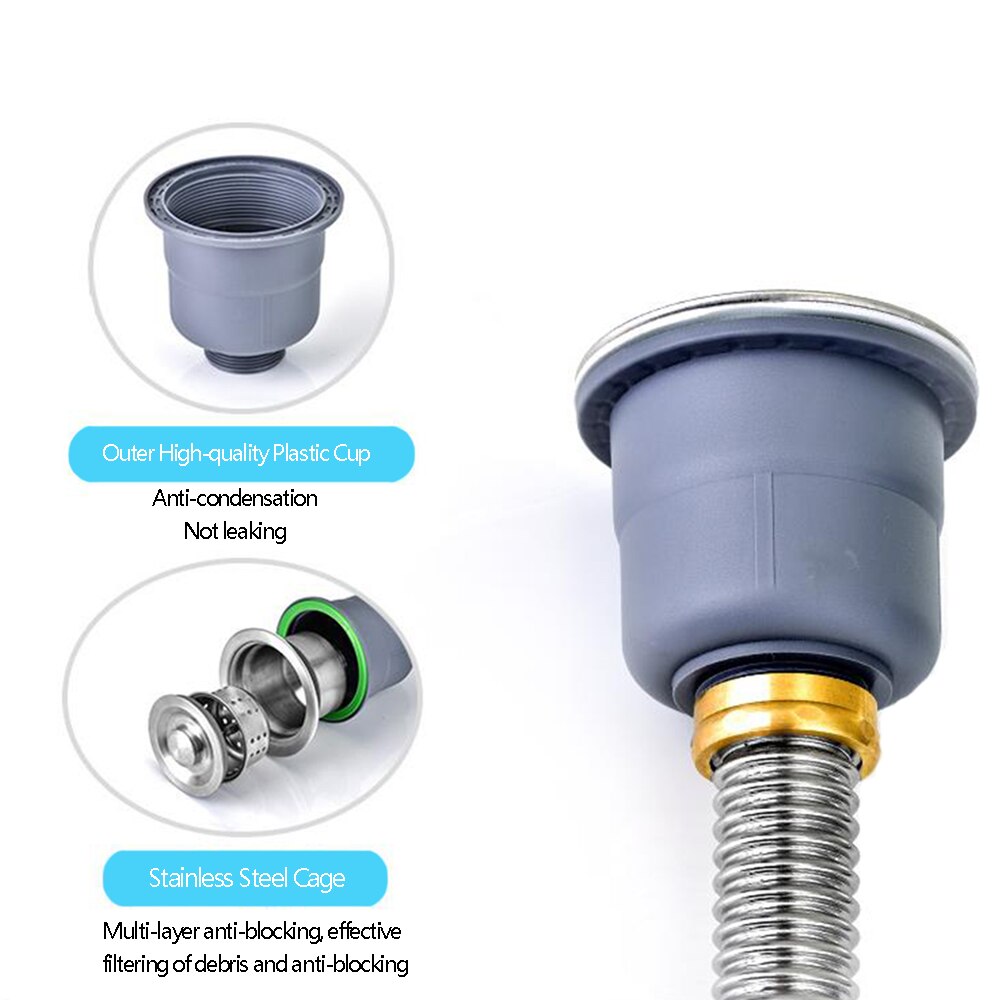0.6M/0.8M/1M/1.3M Gootsteen Afvoer Slang Gootsteen Fittingen Afdruiprek Afvoer slang Rvs Vaatwasser Zwembad Enkele Tank